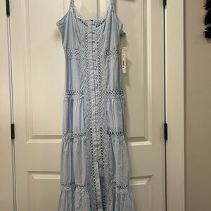 Aqua Light Blue Crochet Trim Maxi Dress